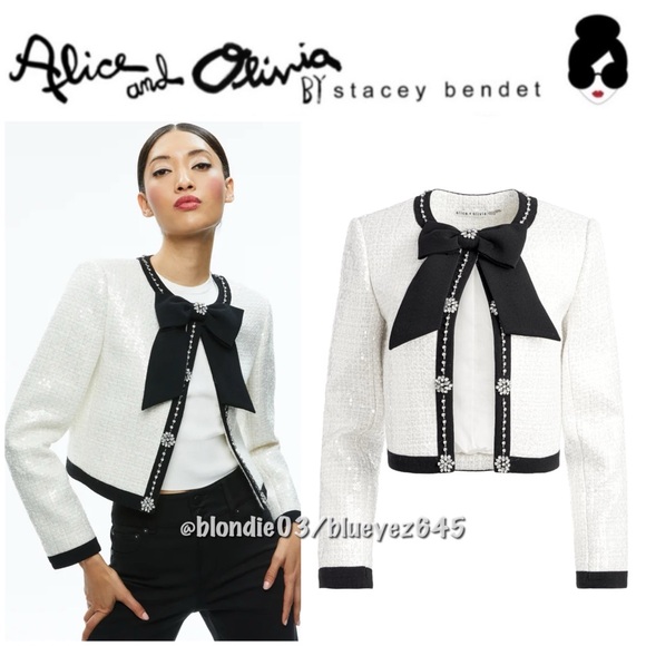 Alice + Olivia Gwyneth Embellished Cropped Bow Jacket S
